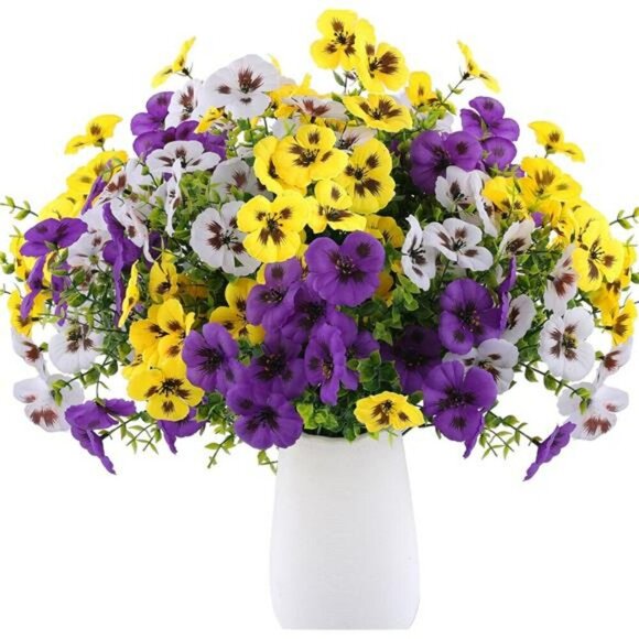 Artificial Pansy Flowers Outdoor UV Resistant Faux Plants for Porch Patio Decor - Picture 3 of 8